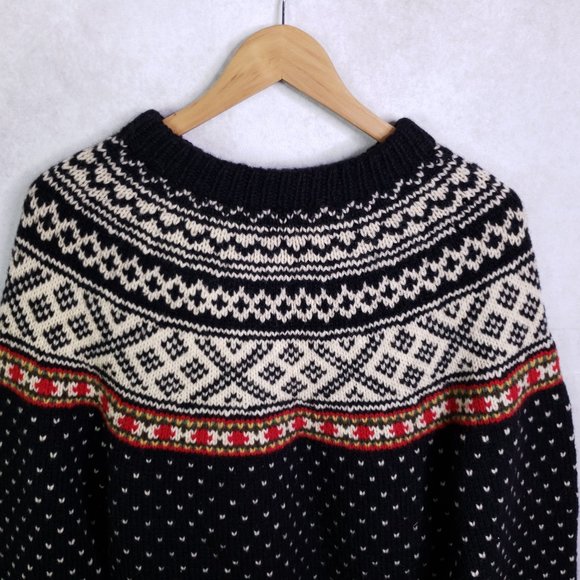 Vintage Handmade in Norway Fair Isle 100% Wool Crewneck Pullover Sweater - Picture 4 of 7
